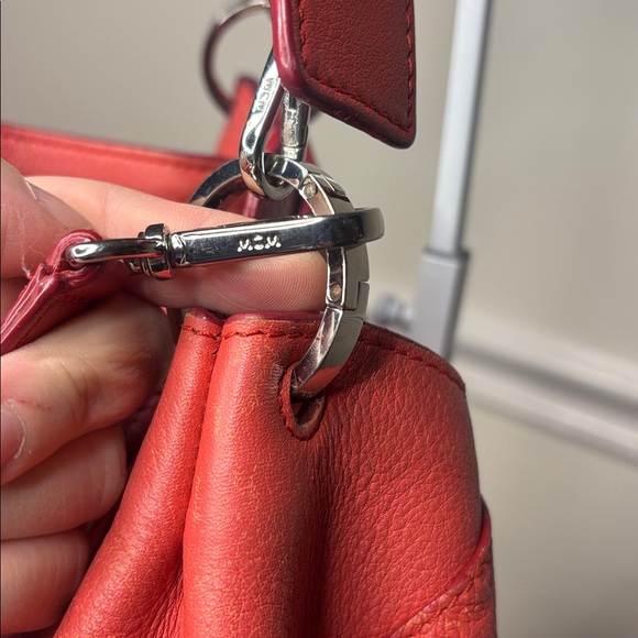 MCM KLARA HOBO LOGO EMBOSSED Red Leather Women's Shoulder bag w/ crossbody strap - Picture 9 of 16